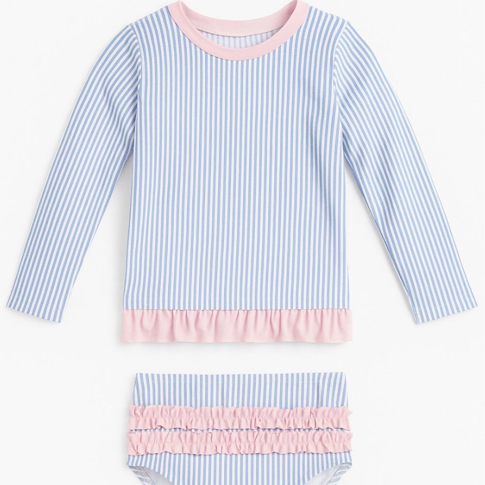 RuffleButts Seersucker Long Sleeve Rash Guard Set – Size 5
